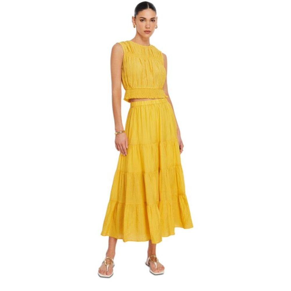BCBG NEW‎ YORK Women's Shirred Maxi Skirt Yellow L